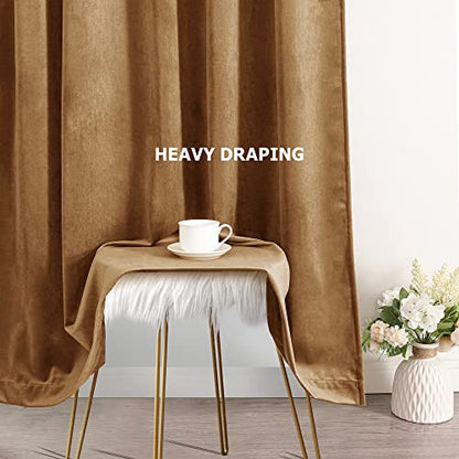 Benedeco Camel Velvet Blackout Curtains 52x84, 2 Panels | Elegant Room Darkening Thermal Insulated Noise Reducing Velvet Drapes with Back Tab and Rod Pocket for Living Room, Bedroom - color: Camel, size: 52"W x 84"L (Pack of 2)