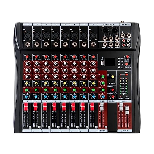 8 Channel Audio Mixer, Professional Audio Mixer Sound Board Console System Interface 8 Channel with MP3 Player+USB Bluetooth 48V Phantom Power Source Usb Power Stereo DJ Studio Streaming