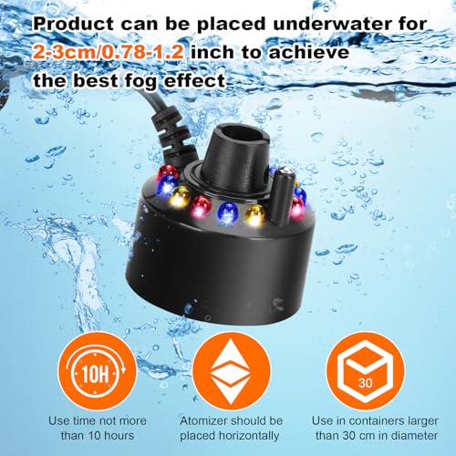 FITNATE Mist Maker, 12 LED Mister Fogger Water Fountain Pond Fog Machine Atomizer Air Humidifier, ultrasonic Mist fogger with Splash Guard, Perfect for Halloween and Other Holidays | Perfect for Halloween and Other Decorations, Easy, Simple to Use