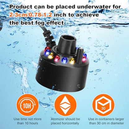FITNATE Mist Maker, 12 LED Mister Fogger Water Fountain Pond Fog Machine Atomizer Air Humidifier, ultrasonic Mist fogger with Splash Guard, Perfect for Halloween and Other Holidays | Perfect for Halloween and Other Decorations, Easy, Simple to Use