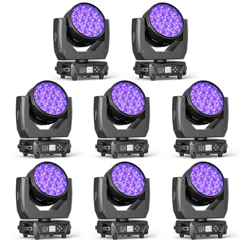 19x15W RGBW 4in1 Moving Head DJ Lights, Beam/Wash/Zoom Effect Stage Lighting, DMX512 & Sound Activated Control for Party Wedding Disco KTV Bar Stage Show -8 Pack - color: 8 PACK