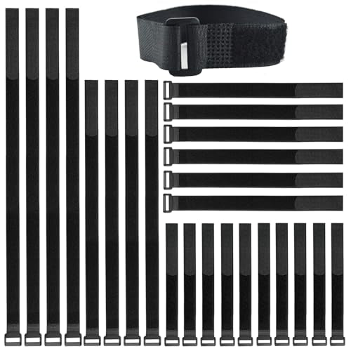 24 Pack (8"-12"-16"-20") Reusable Fastening Cable Straps,Cinch Straps | Adjustable Multi-Purpose Hook and Loop Straps with Buckle,Nylon Cable Ties,Cord Ties Organized Tidy for Wire Cable Management - size: (8-12-16-20) x 1'' (Black)
