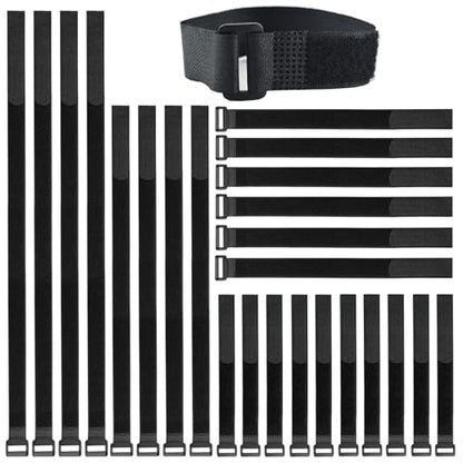 24 Pack (8"-12"-16"-20") Reusable Fastening Cable Straps,Cinch Straps | Adjustable Multi-Purpose Hook and Loop Straps with Buckle,Nylon Cable Ties,Cord Ties Organized Tidy for Wire Cable Management - size: (8-12-16-20) x 1'' (Black)