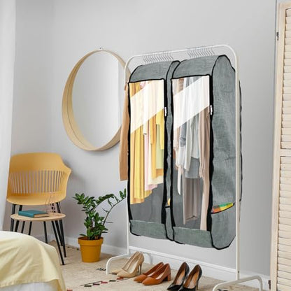 2PCS 50”Garment Bags for Hanging Clothes,Chakera Large Breathable Garment Bag for Closet Storage with 10”Gusseted,Clear Clothing Storage Garment Cover for Dress Sweater with Double Zipper,Grey - size: 50''*24''*10''(2PCS）