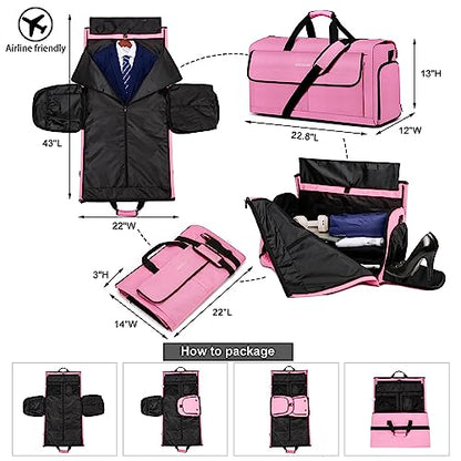 Carry On Garment Bag for Women, Durable Garment Duffle Bag for Travel with Shoes Compartment, Convertible & Foldable 2 in 1 Hanging Dress Weekender Suitcase Suit Travel Bag, Gifts for Women, Pink - color: Pink