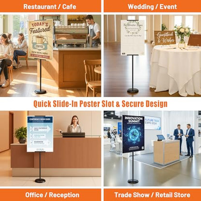Poster Stand & Sign Holder, Single-Sided Floor Poster Board Stand with Easel Holder, 58" Adjustable Pedestal Sign Stand for Board & Foam Display at Wedding, Restaurant, Business & Events, Black - size: 1 Pack Single-Sided Poster Stand