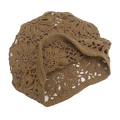 ZLYC Women Cotton Crochet Slouchy Beanie Hat Handmade Knit Summer Skull Cap | Lightweight breathable,boho casual chic look,travel photos festival party,café commute daily wear,beach concert gathering - color: Knit Tan