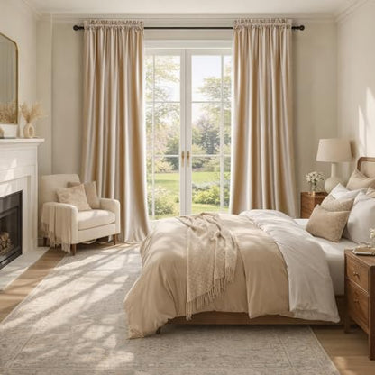 Champagne Beige Velvet Curtains 63 inches for Living Room Luxury Room Darkening Curtain Elegant Bedroom Thermal Insulated Modern Heavy Thick Soft Soundproof Rod Pocket Window Drapes Set of 2 Panels - color: Beige/Champagne, size: 52"W x 63"L (Pack of 2)