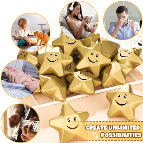 Deekin 36 Pcs Star Stress Balls Foam Relief Toys Bulk,Smile,3.1 Inch | Mini Star Squeeze, Portable Pocket Size, Anxiety, Perfect Teacher Incentives, Office Stress Relief & Party Favor Supplies - size: 3.1 Inch, style: Smile