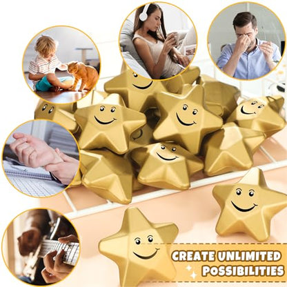 Deekin 36 Pcs Star Stress Balls Foam Relief Toys Bulk,Smile,3.1 Inch | Mini Star Squeeze, Portable Pocket Size, Anxiety, Perfect Teacher Incentives, Office Stress Relief & Party Favor Supplies - size: 3.1 Inch, style: Smile