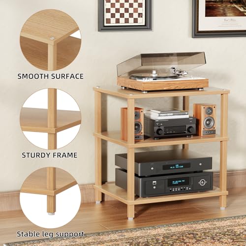LELELINKY 3-Tier AV Media Player Stand, Natural Stereo Cabinet, Modern Audio Shelf, Wooden TV Stand,Game Console Shelf, Multifunctional Entertainment Center, Suitable for Home, Conference Room - color: Natural, size: 3 Tier