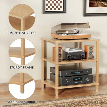 LELELINKY 3-Tier AV Media Player Stand, Natural Stereo Cabinet, Modern Audio Shelf, Wooden TV Stand,Game Console Shelf, Multifunctional Entertainment Center, Suitable for Home, Conference Room - color: Natural, size: 3 Tier