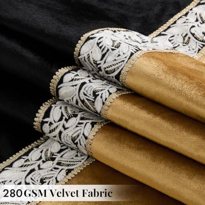 GIGIZAZA Velvet Curtains 63 Inch for Living Room 2 Panels Black Gold - color: Black+gold, size: 52"W x 63"L (Pack of 2)