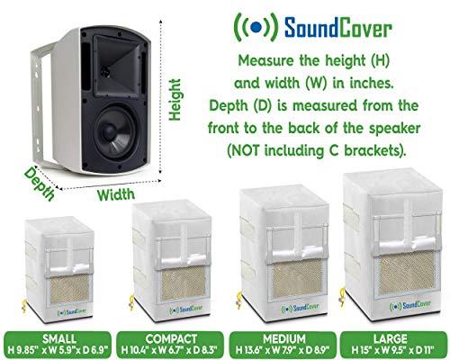 Two White Waterproof 600D Outdoor Speaker Covers for C-Bracket Mounted Speakers – Fits Yamaha NS-AW150, Polk Audio Atrium 5 (Max Dimensions: H 12.8" x W 7.9" x D 8.9") - size: Compact