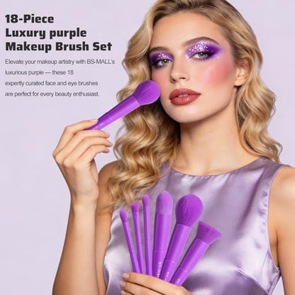 BS-MALL Makeup Brush Set 18 Pcs Premium Synthetic Foundation Powder Concealers Eye shadows Blush Makeup Brushes with Case (Purple) - color: Purple