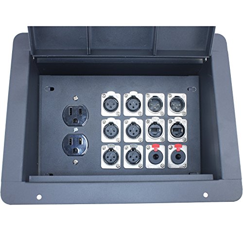 FBL12+AC Recessed Floor Box With 6 XLR Female, 2 XLR Male, 2 Ethernet, 2 TRS + Duplex AC (Pre-wired: 18" Wires) - color: Pre-wired: 18" Wires