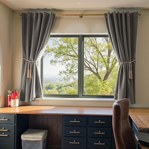 Lazzzy Velvet Light Gray Curtains 63 Inches Long Thermal Insulated Drapes for Bedroom Living Room Darkening Window Treatments Rod Pocket 2 Panels - color: Light Gray, size: 52"W x 63"L (Pack of 2)
