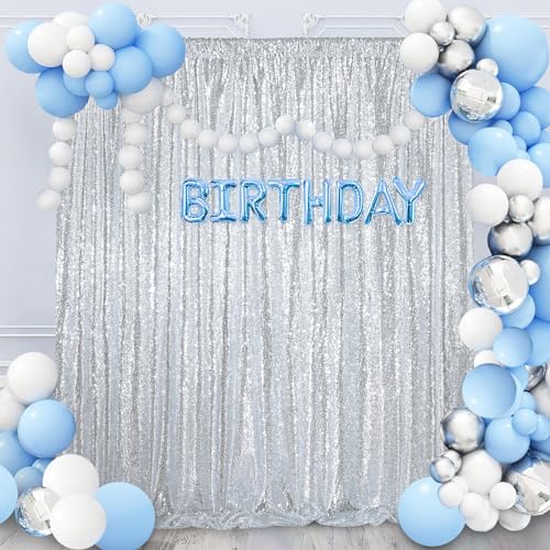 8ft x 8ft Silver Sequin Backdrop CurtainBackdrop for Wedding Birthday - color: Silver, size: 8ft x 8ft