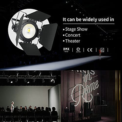 StageLights with Barn Doors - 100W COB LED Spotlights, Warm & Cold White Par Lights - DMX/Master-Slave DJ Lights, Church & Theater Spotlights