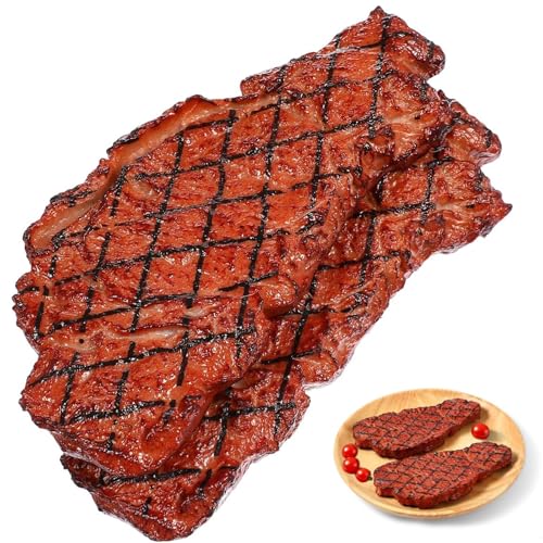 2PCS Artificial Lifelike Steak Fake Cooked Roast Beef Simulated Food，Fake Meat，Realistic Play Food, Suitable for Scene Shooting,Movie Props,Restaurant Props to Attract Customers