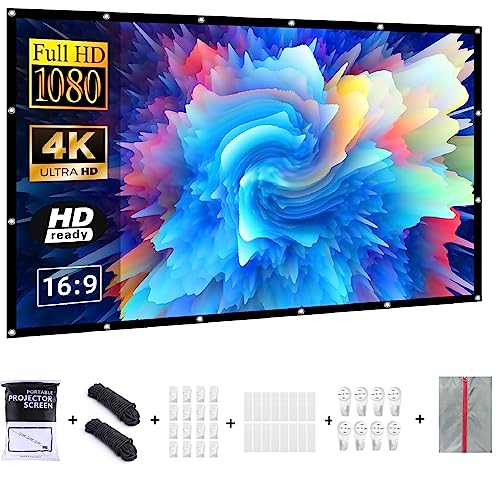 Projector Screen 150 Inch Outdoor Portable Movie Screen,16:9/Foldable/Anti-Crease/1.1 Gain/160°Viewing/Washablewith,with Nail Hooks and Carrying Bag,Support Double Sided Projection (150 INCH) - size: 150 INCH