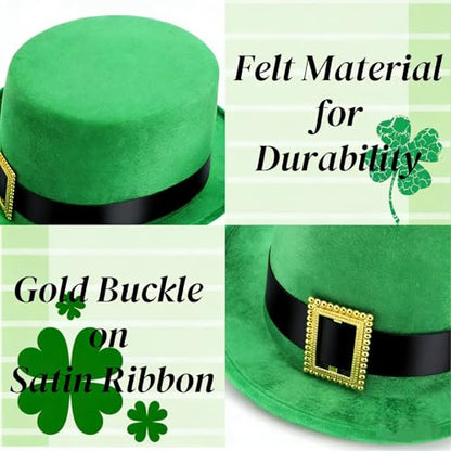 Pumtus 4 Pack Green Felt Top Hats, Formal Hat with Buckle, Magician Victorian Dress Up Headwear, Tall Costume Hat, Irish Party Accessories for Parade, Men & Women