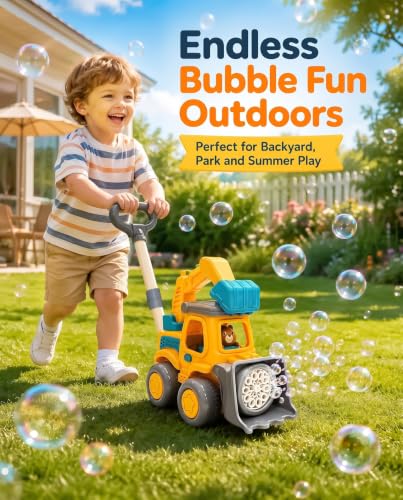 Excavator Automatic Bubble Machine for Kid Toy 3 4 5 6 7 8 Year Old Little Boy Girl Gift Lawn Mower Maker Blower Summer Outdoor Push Toys Easter Christmas Birthday Present