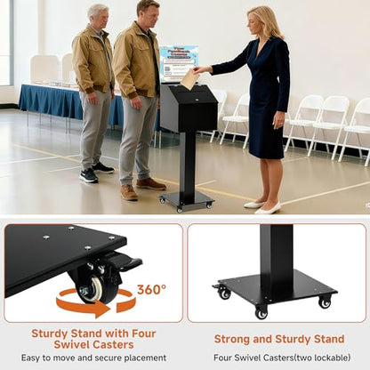 lesolar Suggestion Box with Stand, Floor Standing Offering Box with Wheels | Heavy Duty Metal Ballot Collection Box, Donation Box with Sign Holder, Ballot Box with Slot & Lock for Voting Charity Church