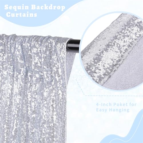 Silver Sequin Backdrop Curtain Drapes 8ftx8ft Glitter Fabric Photo Backdrop | Twilight Sparkle Photo Backdrop Curtain for Wedding/Baby Shower/Pincess Happy Birthday /Graduations/New Years/Theme Party - color: silver, size: 8ftx8ft