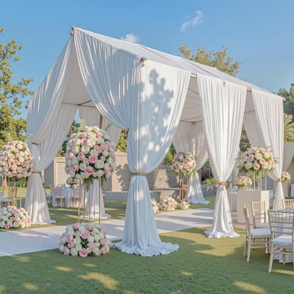 20x20 ft White Ceiling Drapes for Wedding – 4 Panels 5x20 ft Ceiling Curtains Polyester Backdrop Drapes with Double Rod Pockets, Reusable Ceiling Draping Fabric for Wedding Party Canopy Decorations - size: 60"W x 240"L (Pack of 4)