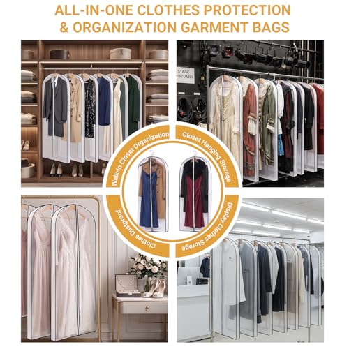 2 Pack 60" Clear Double-Sided Garment Bag with Zipper 24×60×4 Inch | Breathable PVC with Non-Woven Top, Zippered Garment Cover for Suits Wedding Dresses Dance Costumes, Travel Organizer - size: 24 × 60 × 4 in