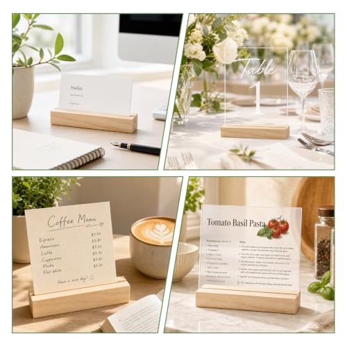 10Pcs 4.72x1.38 Inches Wood Table Number Stands, Wooden Place Card Holders, Acrylic Sign Holders for Wedding, Ceremony, Birthday, Party, Home Decoration, Events (3mm Slots) - size: 10 Pcs- L 4.72"- Slots 3mm