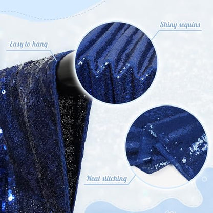 PartyDelight Navy Blue Sequin Backdrop Curtains 2x8ft 2 Panels - color: Navy Blue, size: 24"W x 96"L (Pack of 2)