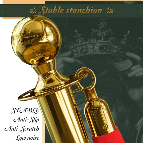 4PCS Gold Stanchions Posts with 3PCS 5 ft Red Velvet Rope, Red Velvet Rope Stanchion Set Crowd Control Barriers, Stanchions and Velvet Ropes Red Carpet Poles for Party Supplies - color: Gold, size: 4