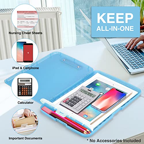 Sooez Glitter Clipboard with Storage, High Capacity Clip Boards 8.5x11 with Pen Holder, Cute Clipboards with Low Profile Clip, Sparkle Plastic Organizer Case Box for Women & Kids, Side Opening - color: Glitter Blue