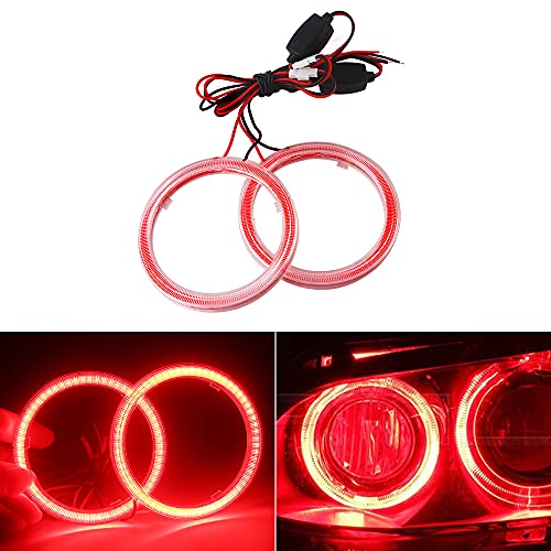 Qasim 1 Pair Red 63SMD 80MM Halo Rings Car Angel Eyes DRL Fog Lights COB LED With Cover 12V 24V - size: 80MM-red