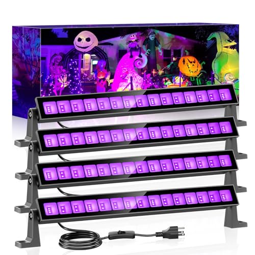 45W LED Black Light Bar,Black Lights for Glow Party,Waterproof Blacklight with Plug & Switch, Halloween Light for Glow in the Dark Party Supplies,Bedroom,Body Paint,Stage Lighting,4 Pack