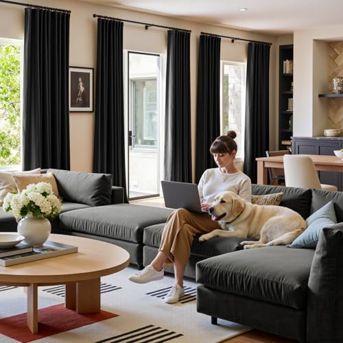 Lazzzy Blackout Black Velvet Curtains Rod Pocket 42×96 Inch 2 Panels - color: R | Black, size: 42"W x 96"L (Pack of 2)