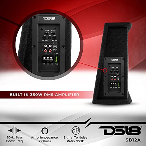 DS18 SB12A 12 Inches Shallow Subwoofer Enclosure with Built in Amplifier – Car Audio All in One Amplifier and Subwoofer Bass Package 700 Watts Power – Great Stealth Car Subwoofer in Box with Amp - style: 12-Inch