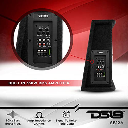 DS18 SB12A 12 Inches Shallow Subwoofer Enclosure with Built in Amplifier – Car Audio All in One Amplifier and Subwoofer Bass Package 700 Watts Power – Great Stealth Car Subwoofer in Box with Amp - style: 12-Inch