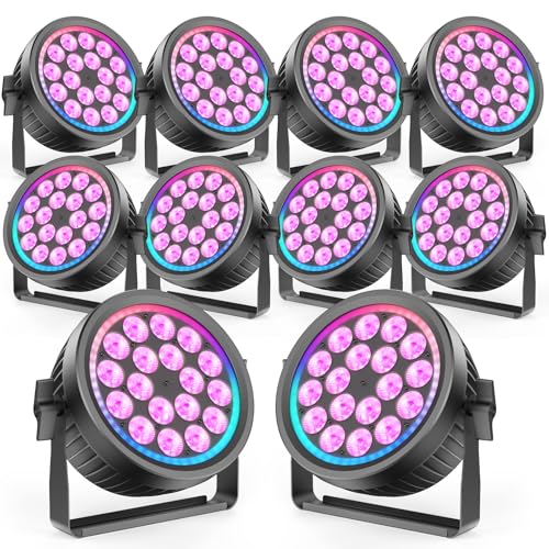 200W Aluminum Cast Fanless & Silent Stage Lights, 4 in 1 RGBW LED Par Lights with Dynamic Aperture, DMX512/Auto/Sound Activated Par Can Uplights for Events Wedding Bar Party Stage - 10Packs - color: 10Packs