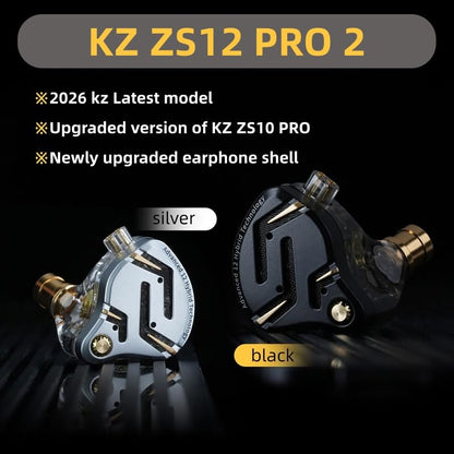 KZ ZS12 PRO 2 in Ear Monitor Headphone, 5BA+1DD 6 Hybrid Driver Gaming Earbuds Wired Earphones, HiFi Clarity Sound Immersive Bass IEMs for Gaming Musician Singer Audiophile (Silver without Microphone) - color: Silver, style: without mic