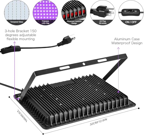 XYCN 4 Pack 250W LED Flood Black Lights,395nm to 405nm UV Outdoor Flood High Power Blacklight Light with Plug in, IP66 Waterproof Large Black Light Spotlight for Glow Party Large Space, Halloween - color: 4pack 250w Led Black Light