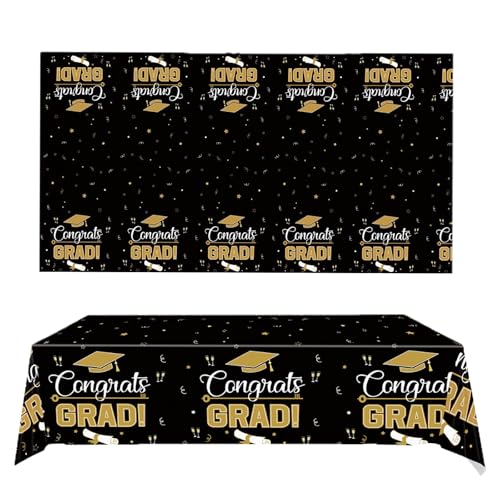 Graduation Table Cover 54x108 Inches, Black Gold Party Tablecloth for Food Table, Gift Table, Graduation Decor - style: Black Gold Tablecloth