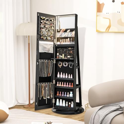 LOKO 360° Swivel Jewelry Cabinet, Lockable Jewelry Organizer (Black) - color: Black