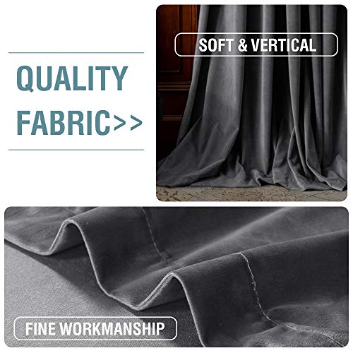 H.VERSAILTEX Room Darkening Velvet Curtains for Living Room, 95" L, Grey - color: Grey, size: 52"W x 95"L (Pack of 2)