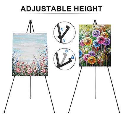 Easel Stand for Wedding Sign & Poster Display 63'' Portable Art Easel for Floor Adjustable Metal Easel Black - style: Black
