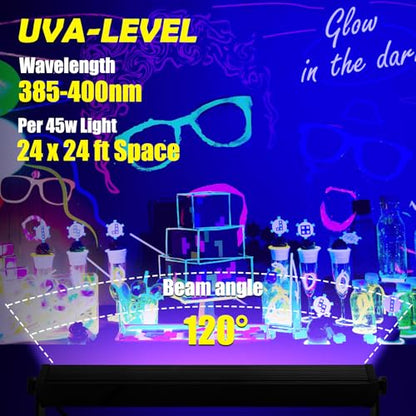 2Pack 45W Black Light, LED Blacklight Bar with 6.6ft Cord, Glow in The Dark Light Up 28x28ft, for Glow Party, Neon Decoration, Body Paint, Fluorescent Poster, Birthday, Halloween, Bedroom