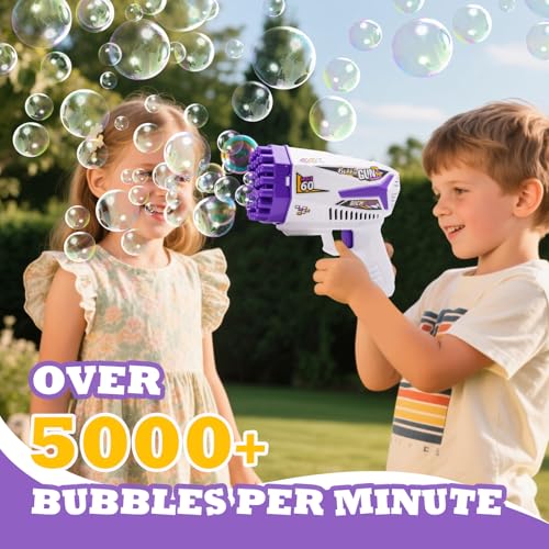 Bubble Machine Gun Kids Toys 60 Holes Bubble Machine with Bubble Solution | Bubble Blaster Gun with Bubble Solution,Outdoor Toy Birthday Party Favors Gifts for Boys Girls Age 3 4 5 6 7 8 9 10 Years Old - color: Purple