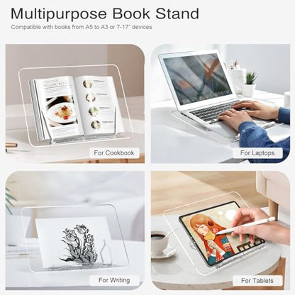 Acrylic Book Stand, Angle Adjustable Book Display Stand,Foldable Cookbook Stand, Lightweight Book Holder for Magazines, Laptop, Recipe, Textbook | Lightweight cookbook display, for magazines, recipe books, textbooks. Portable reading stand - size: 13.8 x